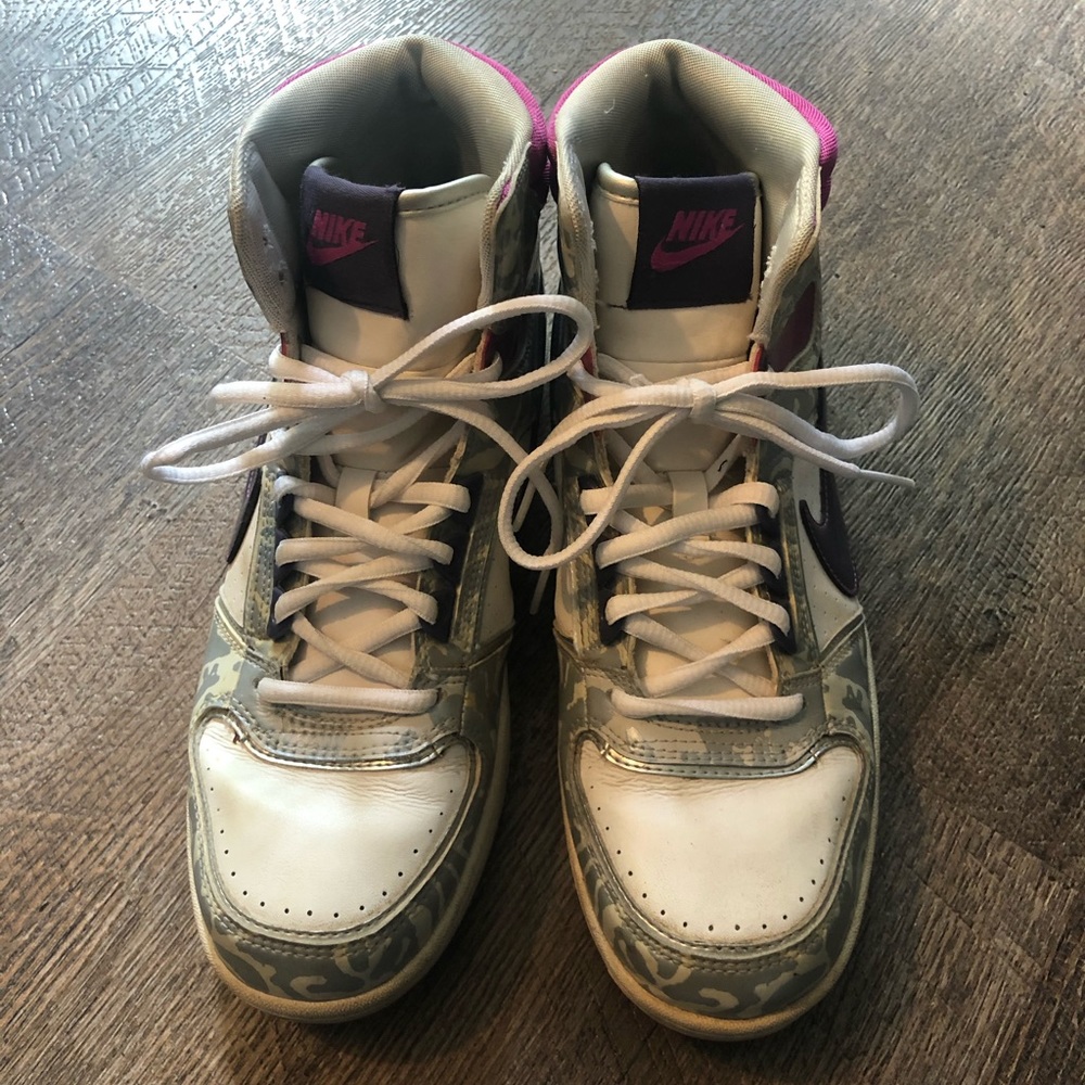 Nike silver cheetah print, pink & purple sneakers
